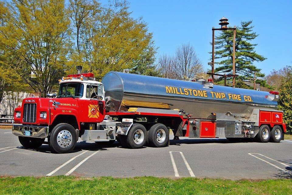Tanker 32-96 is the feature of this weeks "Fire Truck Friday" . 32-96 is a 1990 Mack tractor with a 1990 4 Guys trailer carrying  6000 Gallons of water. The trailer is set up with a diesel pump which allows the trailer to draft without the need for an additional engine.