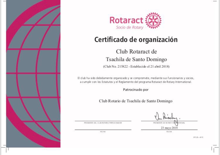 CRTSACHILA's tweet photo. Buenas Noticias !!!!!
Ayer se recibió el Certificado de nuestro ROTARACT !!!! Santo Domingo cada vez con más aporte social !!!! @dr4400 #rotaract https://t.co/YMgkBIWcv8