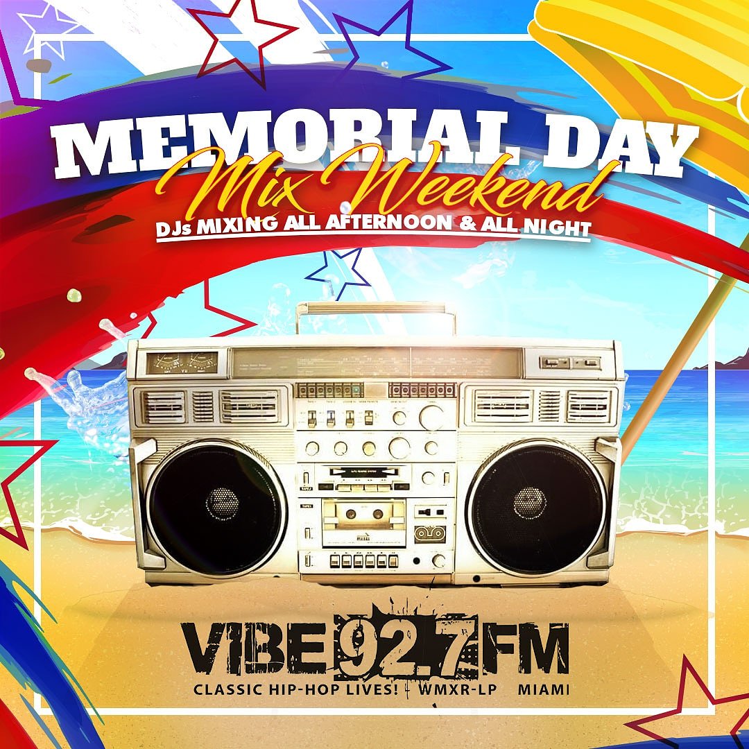 vibe927miami's tweet photo. The soundtrack to your #MemorialDayWeekend kicks off tonight at 6 on @vibe927miami! We've got more than a dozen DJs playing your favorite classics all weekend long!
Listen live on 92.7 FM in #Miami or on @tunein worldwide! #MemorialDayMixWeekend #MemorialMixWeekend #ClassicHipHop https://t.co/Fo4Rf1TupY