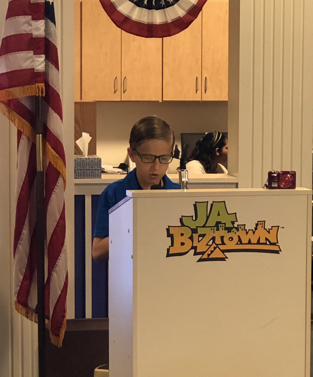 MJTeaches5th's tweet photo. Final JA BizTown 2k18 Opening Town Meeting speeches with the mayor and all business CEOs!! #BHMSD https://t.co/tMyi4mQ14b