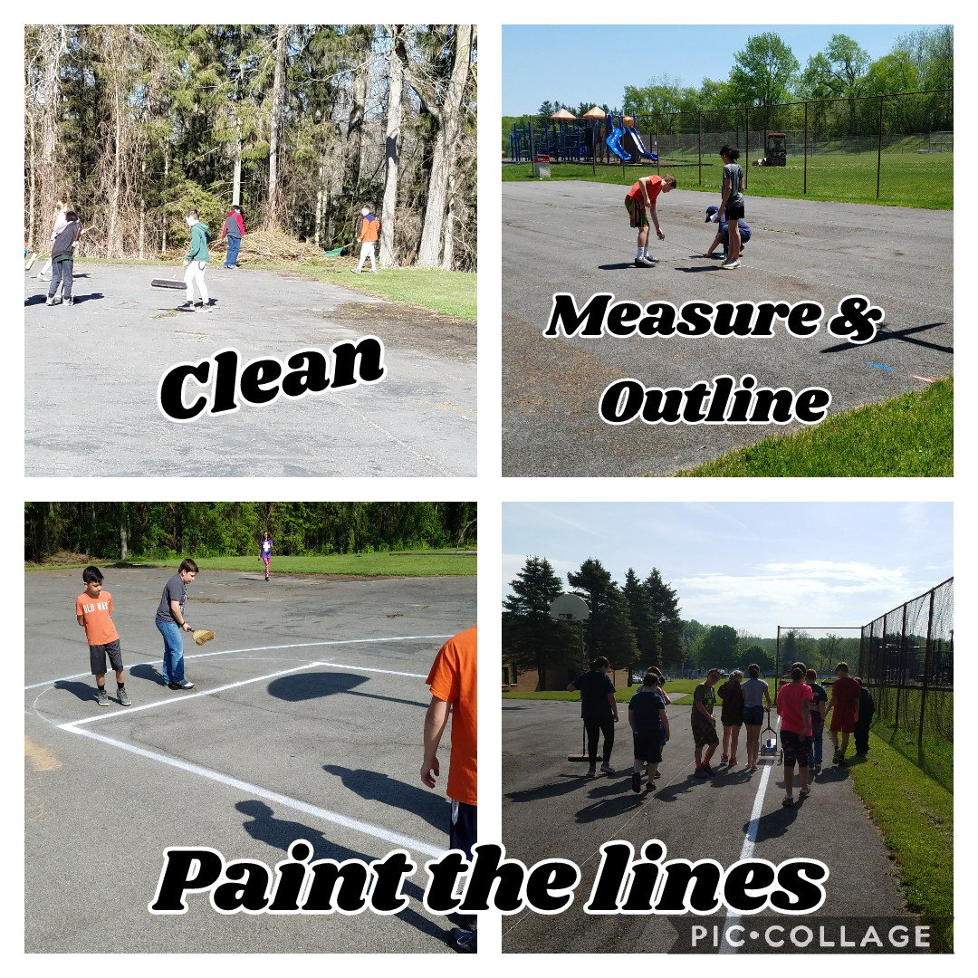 MW5thOConnor's tweet photo. "Students" felt the bball court needed upgrades. First step was to research dimensions and figure out how to design correct lines. Next steps... https://t.co/1PPgx56lYk