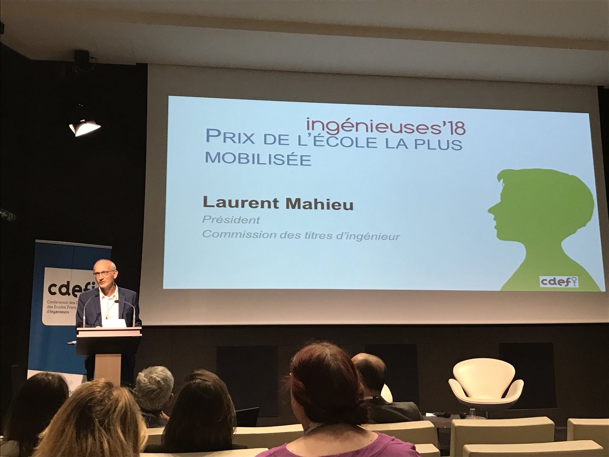 Ellesbougent's tweet photo. #Ingénieuses2018 Les écoles nominées pour le Prix de l’école la plus mobilisée remis par Laurent Mahieu, président de la CTI @enacfrance @estpparis @ENSEA1 #EllesdelENAC #EBCity #JesuisIngenieurE @Cdefi https://t.co/E4h9ZYydXu