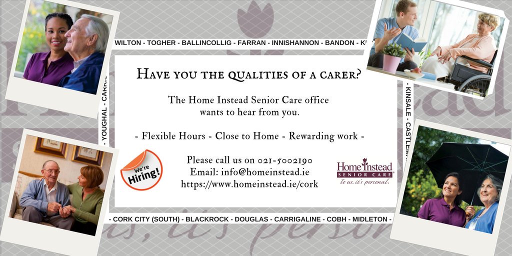 Have you the qualities of a #carer? Carers urgently needed in #Farran, #Ballincollig #Bandon. Get in touch: 0215002190, info@homeinstead.ie.  #jobfairy #Corkjobs #Cork
