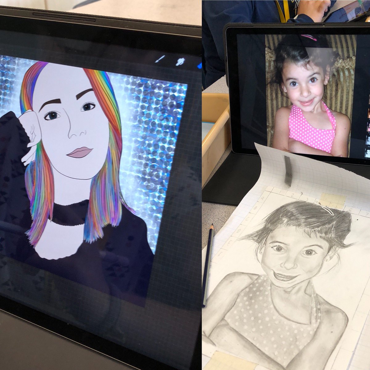 ARTPerry22's tweet photo. Last project of the year! Students choose: traditional or digital medium... BOTH GORGEOUS! 💙💛💙💛💙💛 @tmwillman @AmesPrincipal https://t.co/yDFueSpk4T