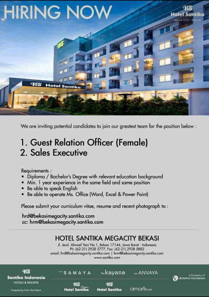 santikamegacity's tweet photo. We are hiring now.. https://t.co/0Bozu5ZN0V