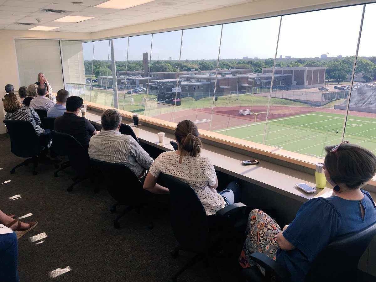 RichardsonISD's tweet photo. #InsideRISD visits with @leslie_slovak during the final class of the 2017-18 school year. Members met at Eagle-Mustang Stadium and learned of athletics opportunities &amp; benefits for students. #ThankYou to all our participants this year! https://t.co/haxv8dXCKB