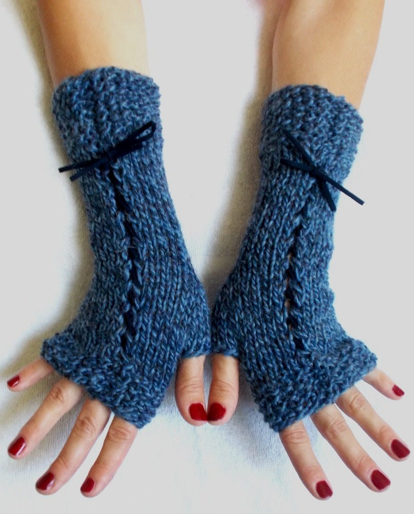 Fingerless Gloves Women Corset Arm Warmers Black Grey With Suede Ribbons Victorian Style Hand Knit Accessories Arm Warmers Valresa Com