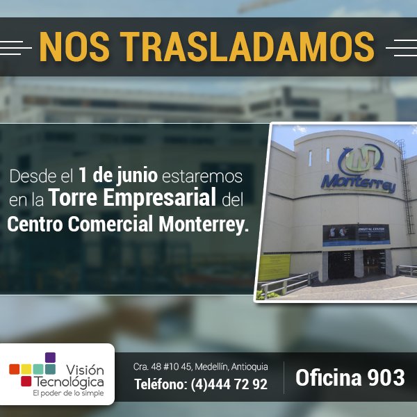 documentosweb's tweet photo. Nos trasladamos al Centro Comercial MONTERREY  🏢🚛 Desde este 1 de junio puedes visitarnos en la Cra. 48 #10 45, Torre Empresarial, oficina 903 #Medellín, #Antioquia #VT #TI #VTBiable https://t.co/Vtm1bYcYrI