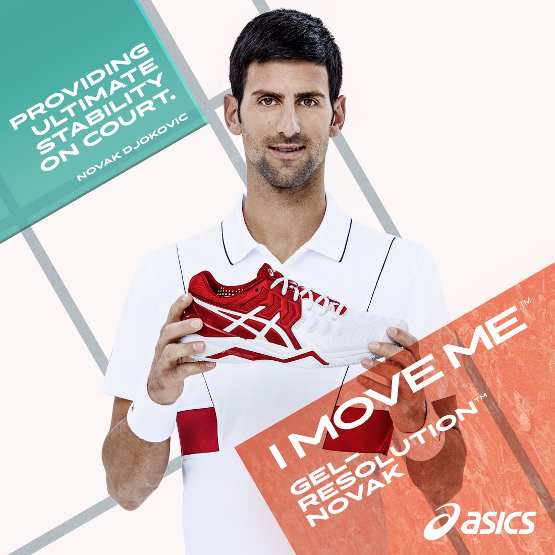 ASICSTennis's tweet photo. The red & white version of the #GELResolutionNovak is available from today - donโt miss out! #ASICSTENNIS #IMoveMe https://t.co/hDQzBELc6L