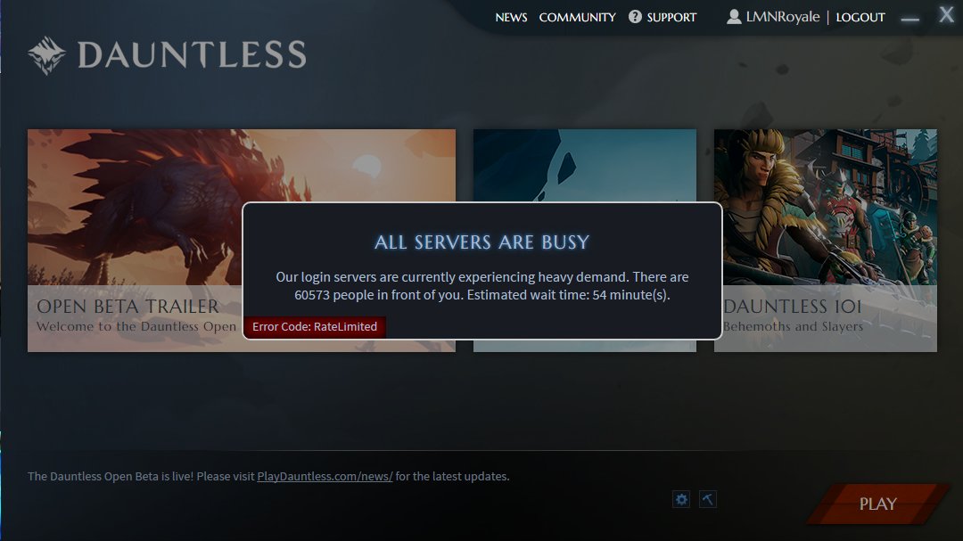 LMNRoyale's tweet photo. When a game has longer queue times than the M25 on Friday #Dauntless https://t.co/4WiknhYLa7