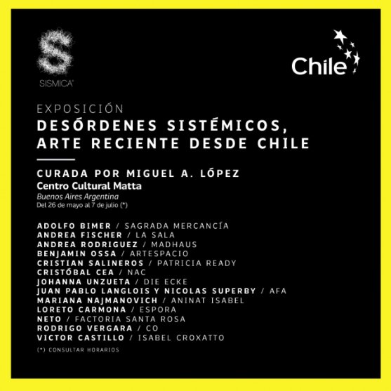 ProChile's tweet photo. Este sábado 26 de mayo, la Asociación de Galerías de Arte Contemporáneo de Chile #AGAC, el #CCMATTA de la Embajada de Chile, junto a #ProChile, realizarán el lanzamiento de la Marca sectorial de artes visuales #SISMICA en Buenos Aires → https://t.co/fxXkDnP0DM vía #24Argentina https://t.co/2mo7UHop81