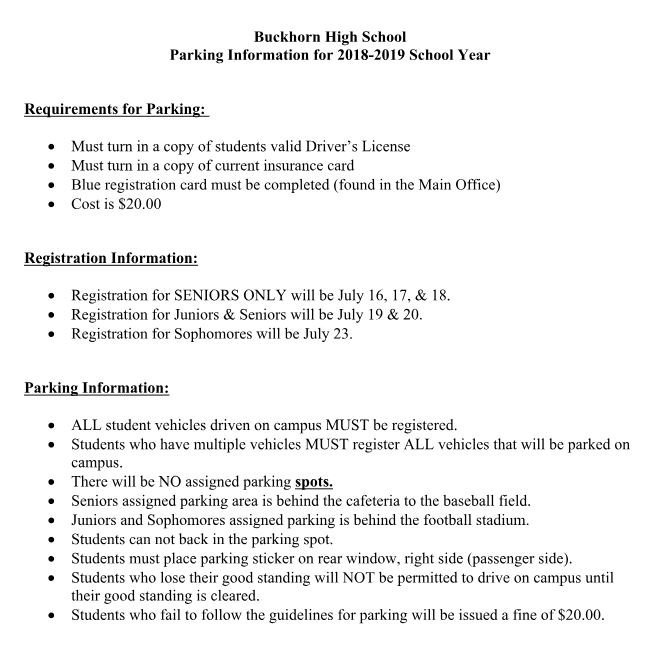 Buckhorn_High's tweet photo. IMPORTANT!! Parking information for the 2018-2019 school year! Spread the word!!!! @TheHornSS17 @Buckhorn2019 https://t.co/sriwQhXNAo