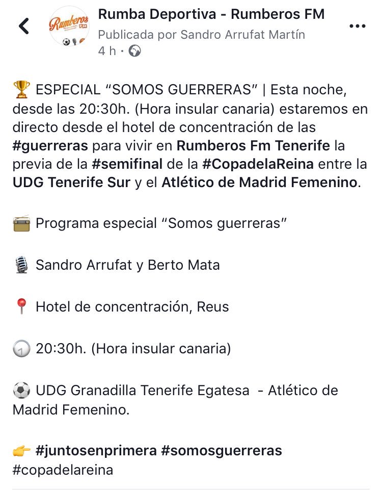Esta tarde desde las 20.30, programación especial de la Copa de La Reina. Vente! @UDGTenerife