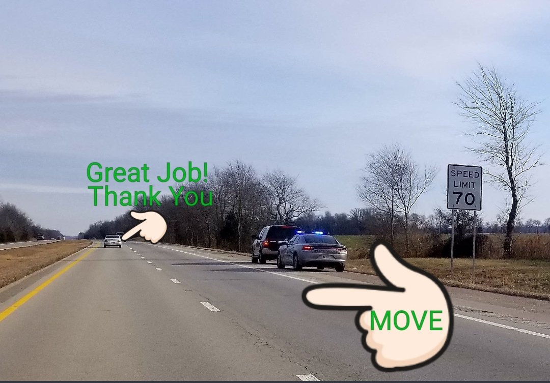 KingofKSP's tweet image. What does it mean to MOVE OVER?

Always stay to the RIGHT unless passing, right?!? Yes, but...

If you see 🚔🚒🚑...Move Over to give us space. If you can't...give us a "break" (#SlowDown)

If you are a visual learner like me, please refer to diagram below👇😁
#MoveOver18