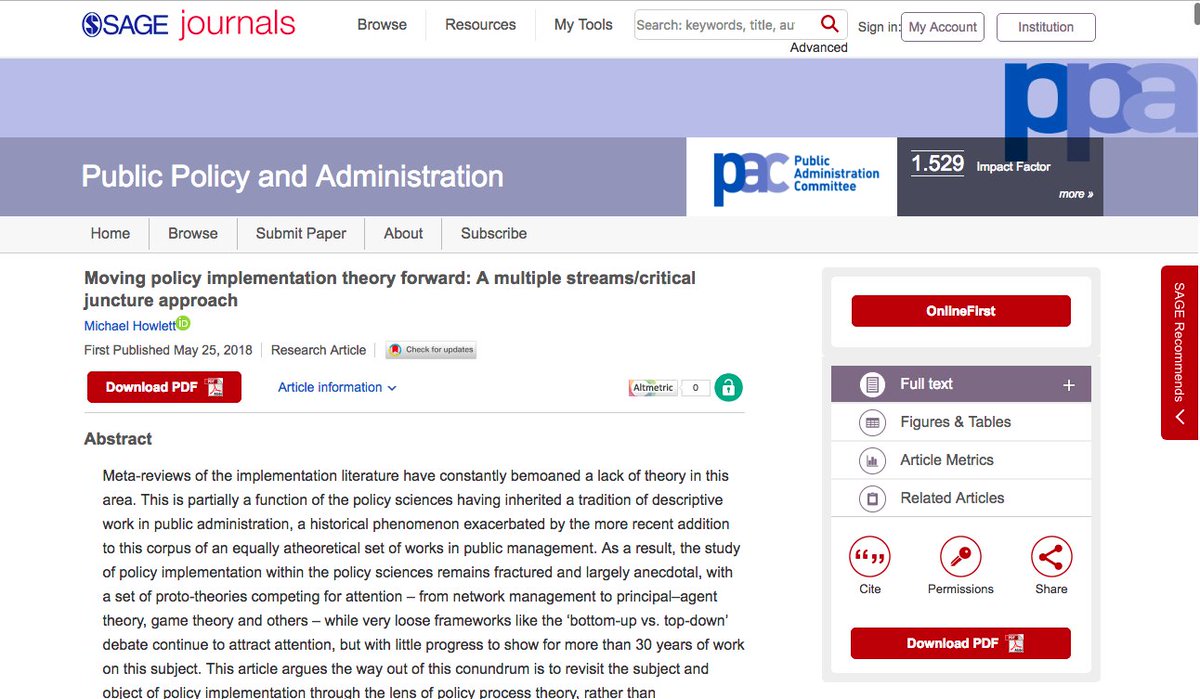 howlettm's tweet image. New Article "Moving policy implementation theory forward: A multiple streams/critical juncture approach" in Public Policy &amp;amp; Administration now out by @howlettm #policyimplementation

journals.sagepub.com/eprint/IgKK7Jf…