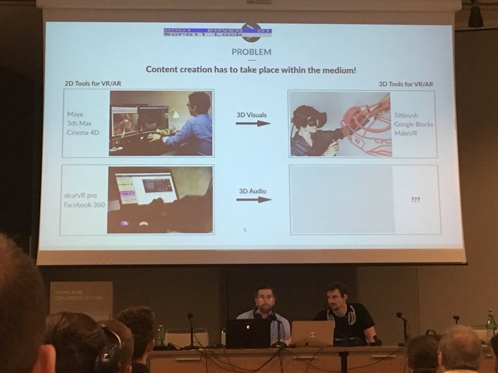 TomParnellMcr's tweet photo. VR visuals are created within VR, sound for VR should be mixed within VR too —> @DearRealityUG prototype tool and @deltasoundworks production #AESMilan #AES144 https://t.co/08Jb0ZyJQQ