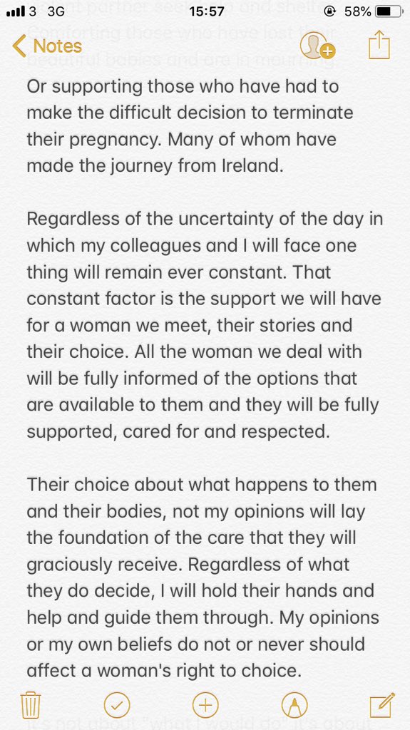 2sinead0's tweet photo. My wonderful friend who is a midwife in London shared this with me last night. She can’t be home to vote but she knows how vital this decision is. Compassion and safety should always come first. Please read and share ❤️ #BeherYes https://t.co/dTaQXO1iz3