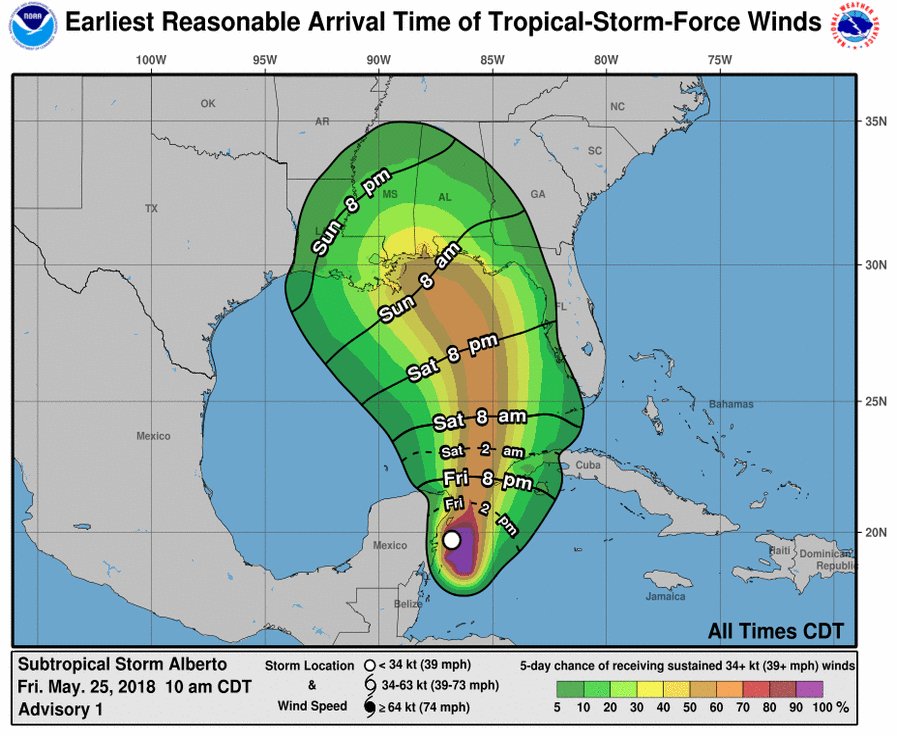 Subtropical Storm Alberto forms, Threatens Golf Coast States Over Memorial Day Weekend