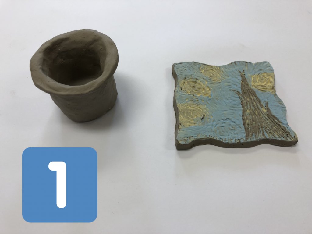 mrsnamerag's tweet photo. @WestoverHS 
# 1 Greenware unfired
#2 Bisque fired to 1800 degeees
#3 Glazed and ready for final firing! 

Only one piece shattered from the bottom due to thickness!

To be continued!!!
#ccsart #ccswohs #ccscollablearning https://t.co/B43RLIjMSo
