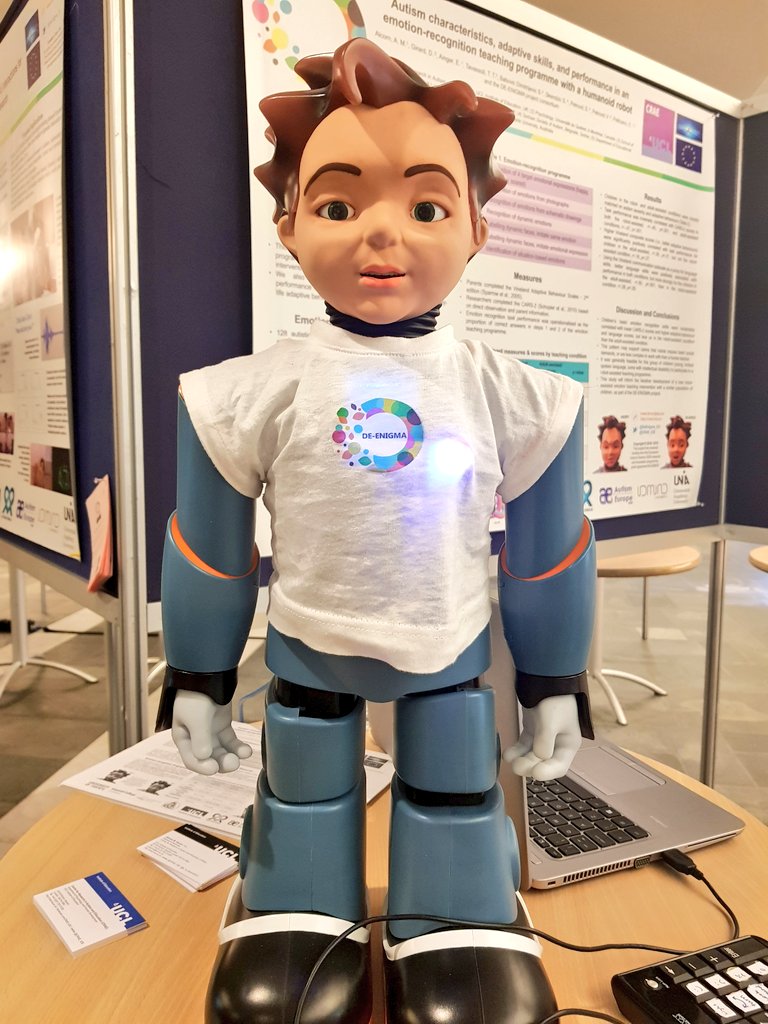 HighwireRichard's tweet photo. RT robokind "RT DeEnigma_EU: #DEENIGMA partners from the CRAE_IOE utwenteEN presented the #INSAR2018 6 posters on various aspects of the project, including results from our feasibility study, a technical demonstration of #robot ‘mirroring’ activity, … https://t.co/SB9f7yTizi"