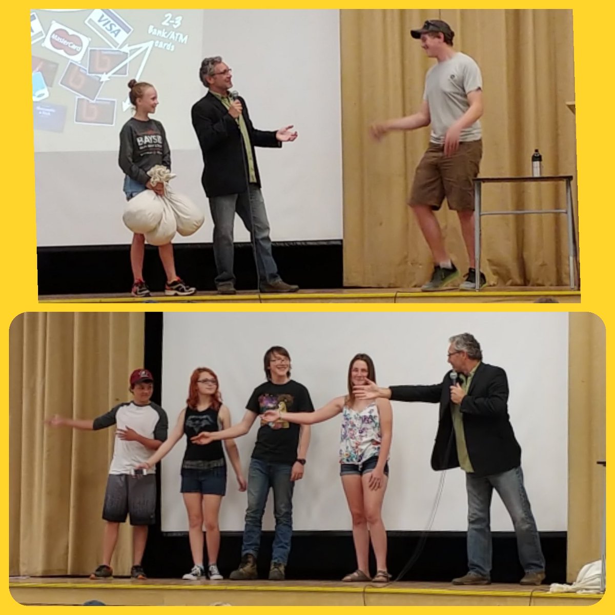 "Know your flow!  Control what you owe!  Invest some dough!". Talking #FinLit today with <a href="/funnymoneyman/">FunnyMoneyMan</a>.  Thanks for the great presentation!