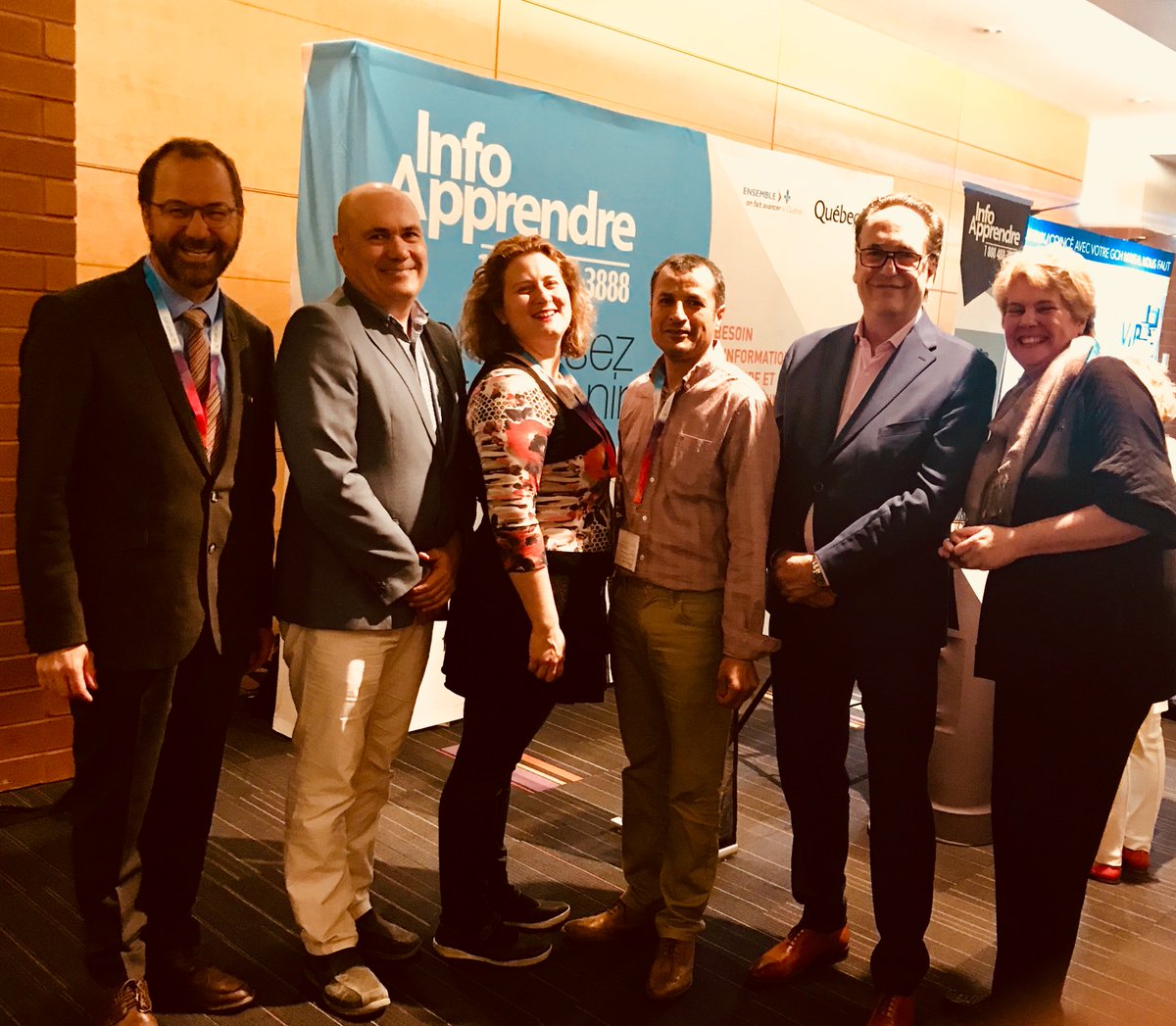 FondationAlpha's tweet photo. En direct du Congrès @FCSQ pour présenter nos services #InfoApprendre #InfoAlpha avec @AlainFortier1, Miville Boudreault, président @CSPI, Catherine Harel Bourdon, @csdemontreal, Sliman Saidj, chef des services, @renevillemure et @cvarin57 @FondationAlpha #FCSQ2018 https://t.co/n9BM7qqIj5
