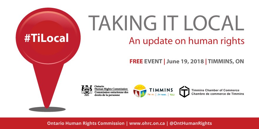 OntHumanRights's tweet photo. Human rights training in Timmins: Join us for this FREE event June 19, 2018. Program and registration details are online: https://t.co/t9nm7d4UGH #TiLocal #WeLoveHumanRights #OHRCommunity https://t.co/2WpAz7mqbl