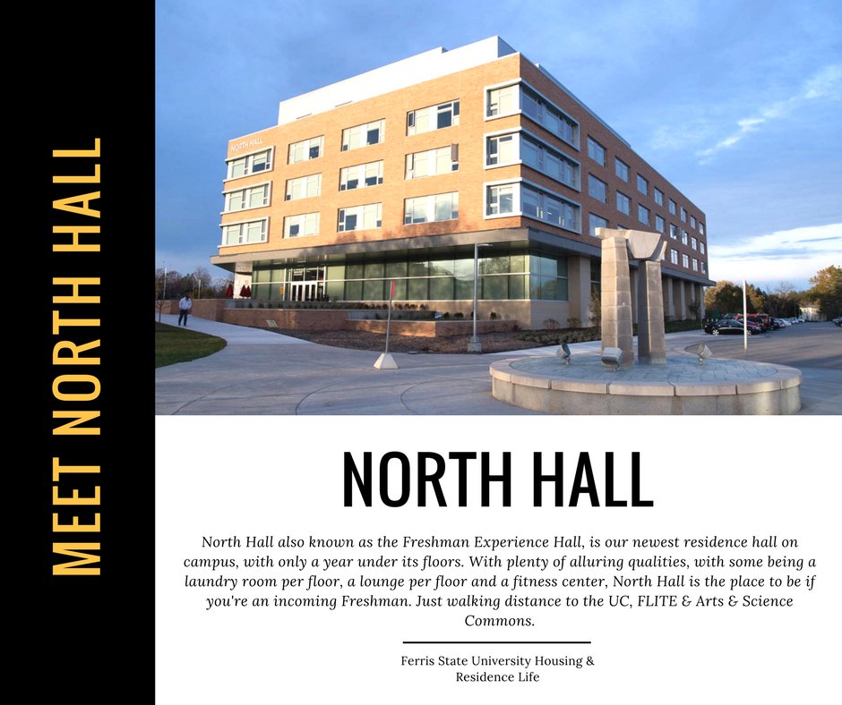 FerrisHousing's tweet photo. Meet North Hall!! It's our newest residence hall on campus and is dedicated to the freshman experience. In order to get a closer look at North Hall and to learn more about what it represents: https://t.co/B09lmpfyXz #ResidenceLife #FerrisHousing #NorthHall https://t.co/jhulLN51t5