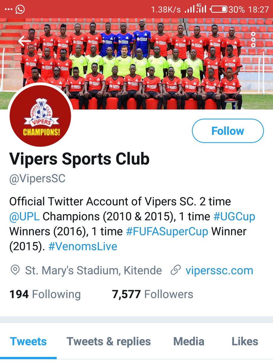 SiphoUganda's tweet photo. Congratulations @VipersSC #UpdateBio please https://t.co/qUqdnIFun8