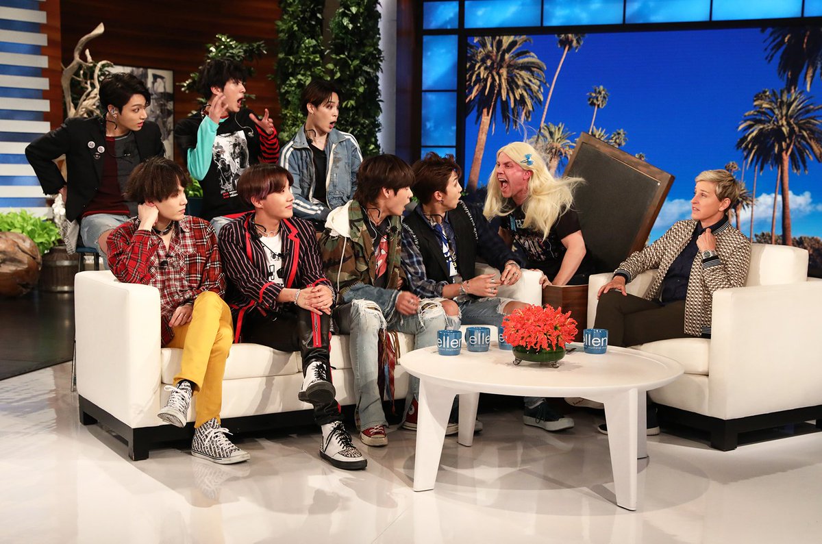 billboard's tweet photo. Watch BTS get pranked by Ellen DeGeneres 😂 https://t.co/ioIFJG2BeS https://t.co/wwVIWnLEJi