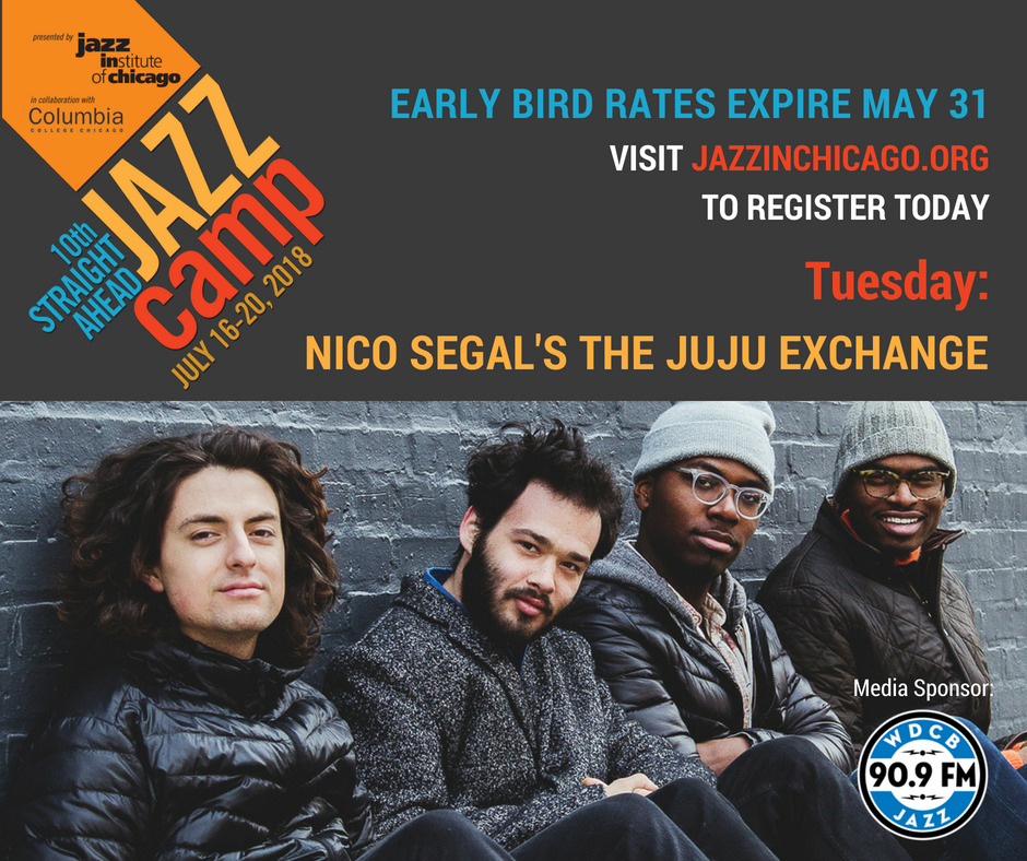 jazzinstitute's tweet photo. Who's coming to Straight Ahead Jazz Camp 2018? @thejujuexchange! Jazz enthusiasts, musicians and educators alike get immersed in their technologically creative process. 7/16-20/18 @ColumbiaChi. Register: https://t.co/oseX9UYGNm EARLY BIRD RATES END MAY 31ST! DAY PASSES! #SAJC18 https://t.co/ZRY16srADp