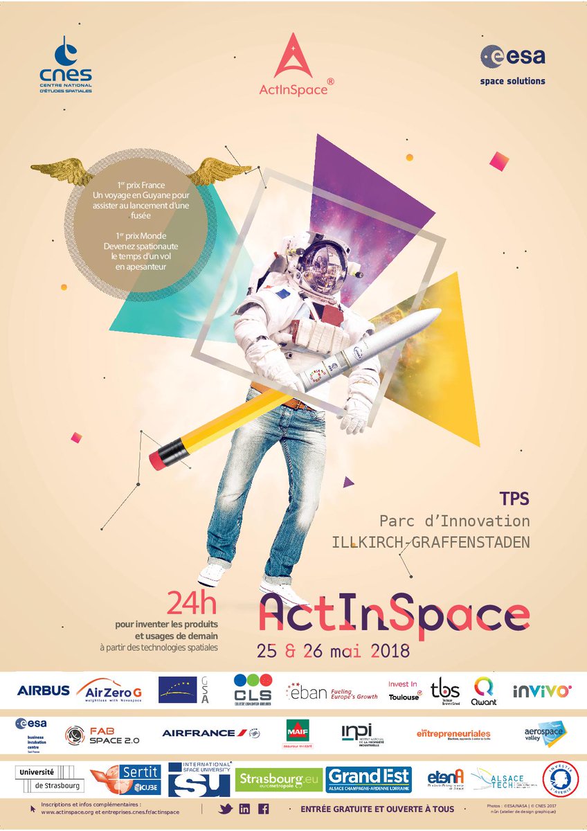 StrasEtudiants's tweet photo. Tous nos encouragements aux participant.e.s &amp; coachs #AIS2018 qui sont lancés depuis 15h 🚀dans les locaux de Telecom Physique #Strasbourg sur les défis @ActInSpace #hackathon #innovation #espace #spatial #startup 💪😀 https://t.co/tdKF79PeH8