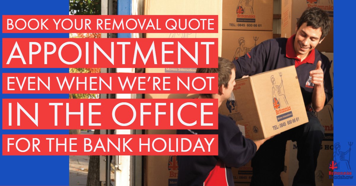 britmoving's tweet photo. We may be off in the (hopefully!) sunshine this bank holiday weekend, but you can still book your removal quote appointment quickly &amp; easily on our website! #movinghome #movinghouse https://t.co/owjT7Hnovw https://t.co/v5onGJIoLl
