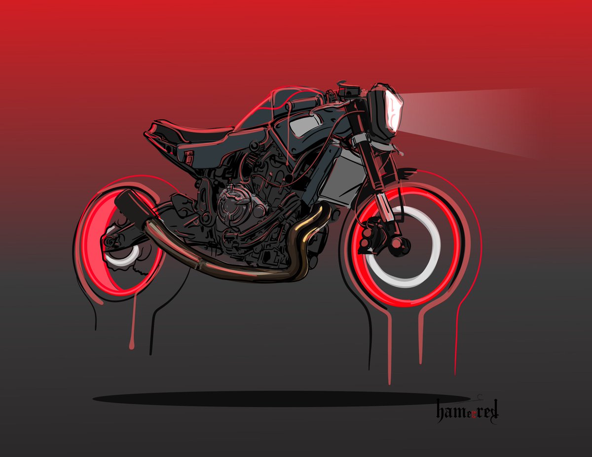 YamahaMotorEU's tweet photo. We can't wait for Wheels and Waves to begin, so here's a sneak peek of one of the #YardBuilt you'll see. From Netherlands, check Aarjan Van Den Boom's XSR700 drawn by the the super talented @hamerred49 #BackToTheWaves https://t.co/HoNyQ9U877