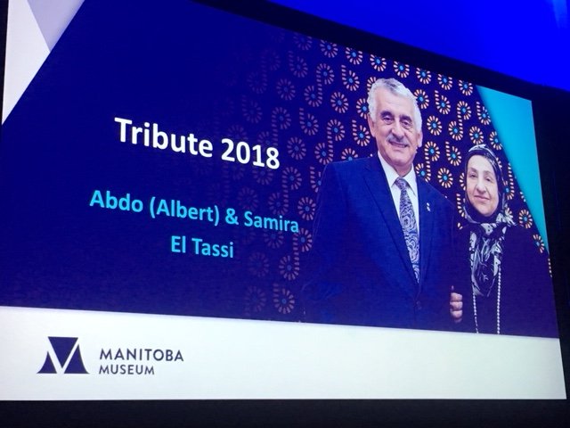 wpgfdn's tweet photo. "All #Winnipeg is my family": Congratulations to Albert and Samira El Tassi who were honoured at last night's @ManitobaMuseum Tribute Gala for their community support! #philanthropy #ForGoodForever #givingback https://t.co/BqQMHx2pB2
