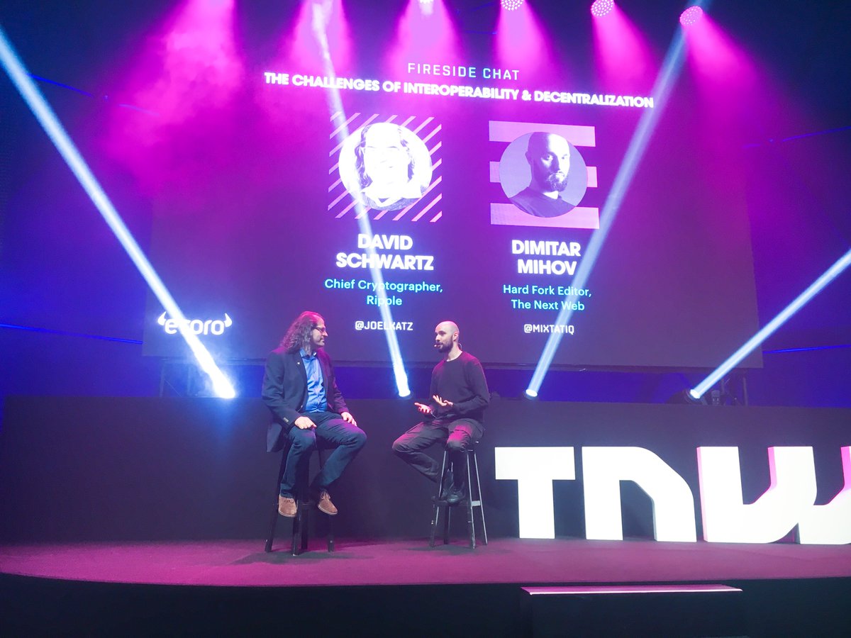 "From the earliest days our vision was to create a cross currency system built on interoperability. There should be a system where paying in any currency is possible"
-@joelkatz on stage with <a href="/Mixtatiq/">Mix</a> for the @TNWconference #TNW2018