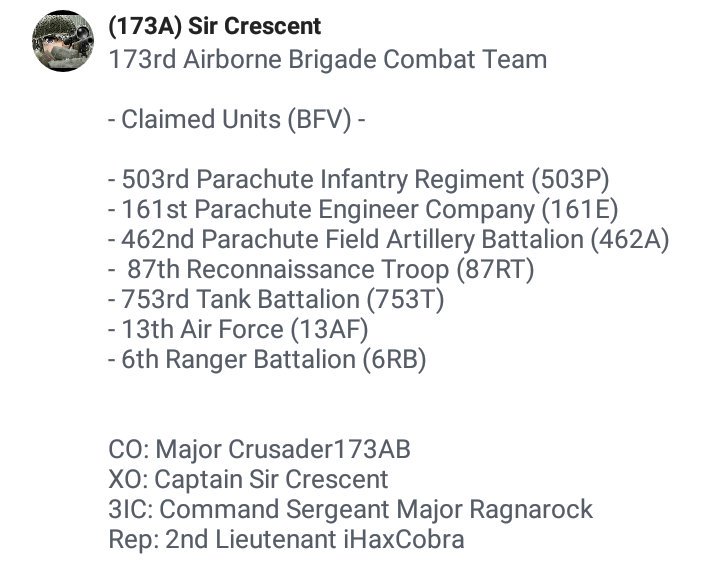 173AMilSim's tweet image. After some thorough research into units that fought with the 503PIR, as well as units that were a part of it and attached to it we have created an updated claimed list of units for BFV.