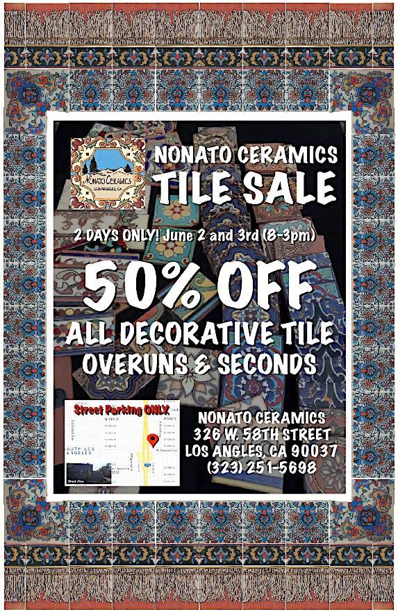 Join us Saturday, June 2nd and Sunday, June 3rd for our hand painted decorative tile sale. We will be having plenty of tiles that vary in size, colors, and pattern. We will also be offering various small size murals and all at 50% off retail. #malibutile #handpainted #tile #sale