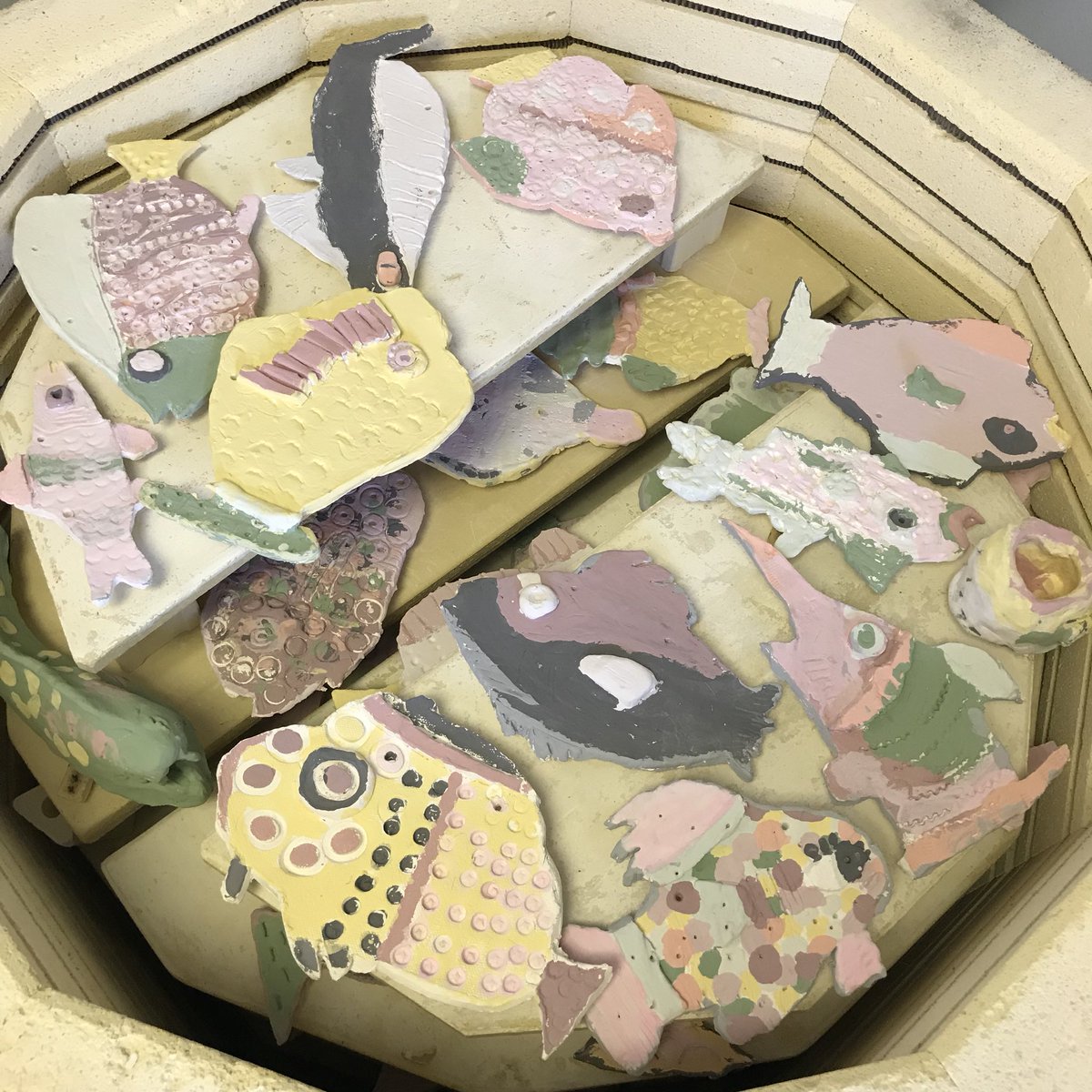 mcfeesartstudio's tweet photo. Feeling fierce as this fish after spending two hours this morning unloading and reloading a HOT kiln, organizing hundreds of projects, and creating a kiln schedule for next week. #artteacherlife #clayfordays #arted #beDSE #IamDSISD https://t.co/SYaij0ko6L