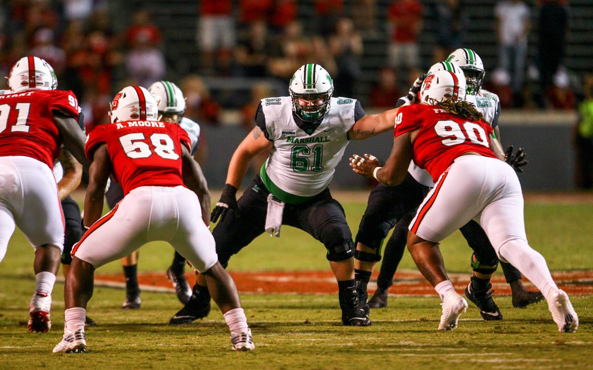 aarongoebbel's tweet photo. Two 800 yard running backs return and they get to run behind these returning bulldozers. Not to mention we will just call them Team No Sacks, what do you think @CoachG_Adkins? Get excited people, it is going to be fun. Purchase your tickets now, call 800-THE-HERD. #HerdFamily https://t.co/1N7k4RITx7