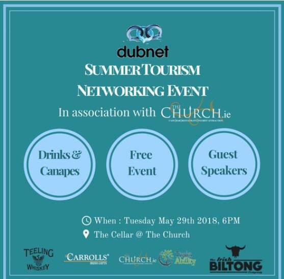 weareDublinTown's tweet photo. We’re looking forward to the @DubNetEvents tourism networking event next week in @thechurch_ie with @TeelingWhiskey @Carrollsgifts @Irishbiltong @ddebuitlear @waxmuseumplus @dmaccobb. if you would like to attend the FREE event, just message: angela@trainability.ie #DubNet #Dublin https://t.co/T94dyUgGgq