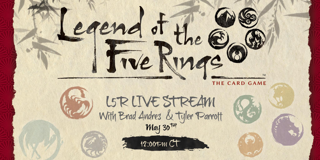 FFGames's tweet image. Join us on Twitch next Wednesday, May 30th at 12:00 p.m. central time for a Legend of the Five Rings: The Card Game livestream! We will be discussing the recently announced restricted list, multiplayer beta, and a new product to be announced earlier that day! #L5R