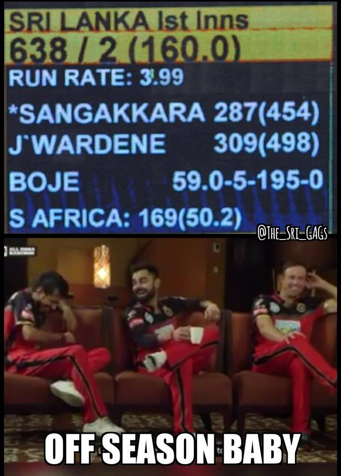 SriLankaTweet's tweet photo. #SriLanka Cricket fans &amp; #SocialMedia start to react against Ab De Villiers &amp; Virat Kohli over their comment #OffSeason "Playing SL is like off-season " #LKA #Cricket @ABdeVilliers17  @imVkohli https://t.co/dNOCnUUR7Y
