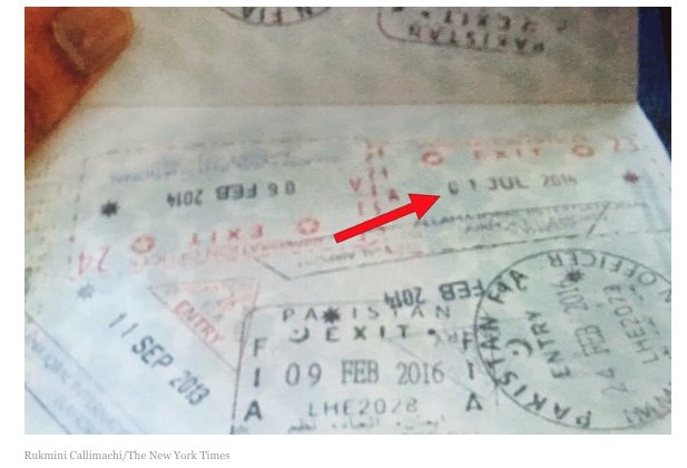 14. We at  @nytimes never take people at face value and so to factcheck his account, I asked him to show me his passport. He was kind enough to let me take pictures of it. It was when I began carefully studying the stamps that my team & I noticed this July 1, 2014 exit stamp: