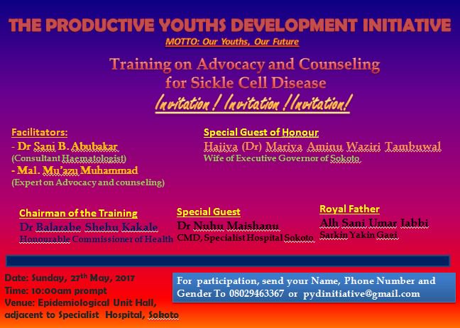 Auwal_online's tweet image. We create awareness to youths on important issues. If you are in #Sokoto,  Here is an opportunity to learn how to advocate and counsel about Sickle Cell Disease. We encourage youths to know their #Genotype by going for #Genotypetesting 
Thank you @MariyaATambuwal @MariyaTambuwal