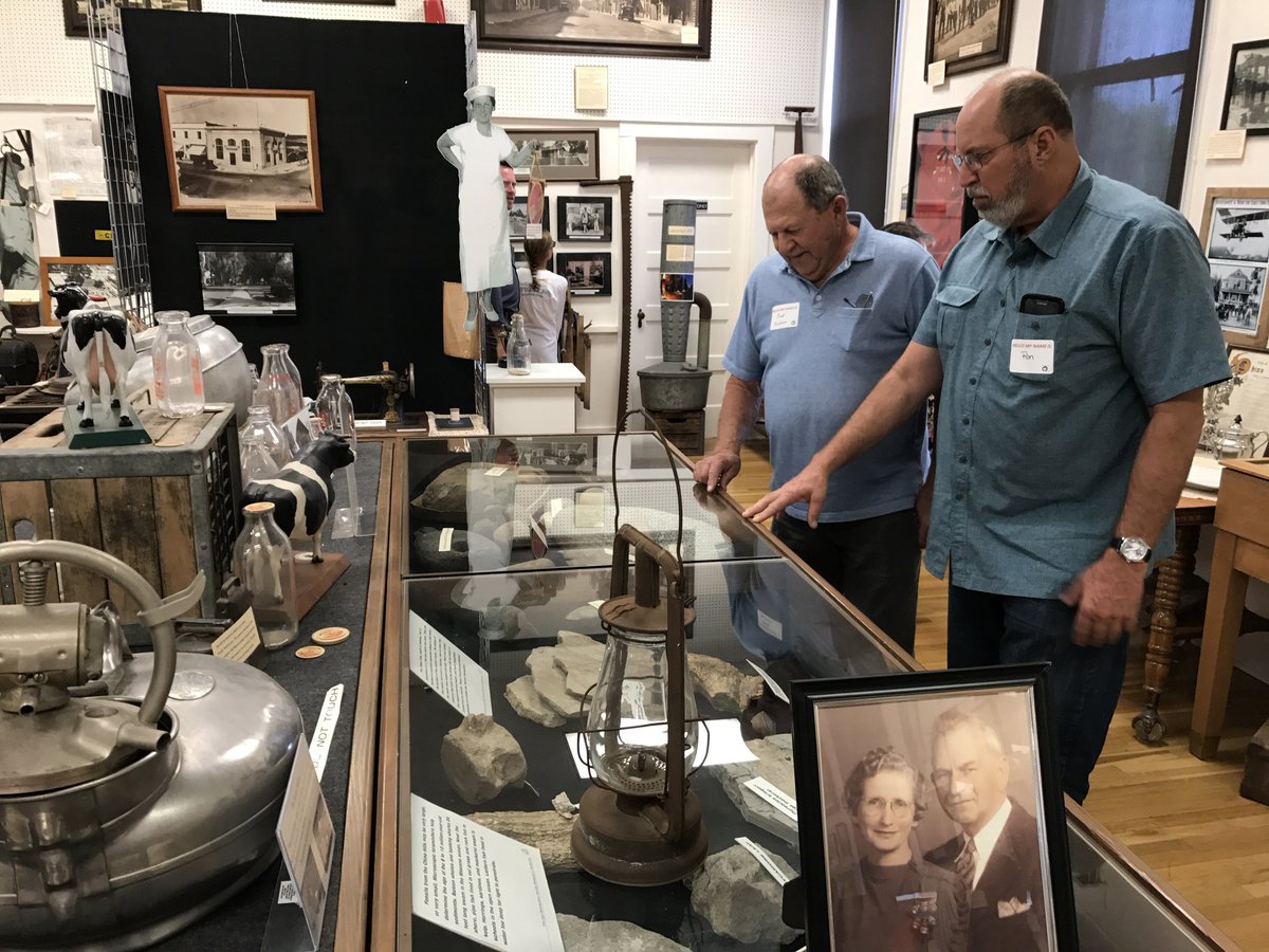 Bob Rohrer and his son Ron look at fossils displayed in the Old Schoolhouse Museum during Chino's Pioneer Picnic on May 20. Bob was born and raised in Chino and moved away in 1997. The museum, which contains artifacts of early Chino, was open as part of the Pioneer Picnic.