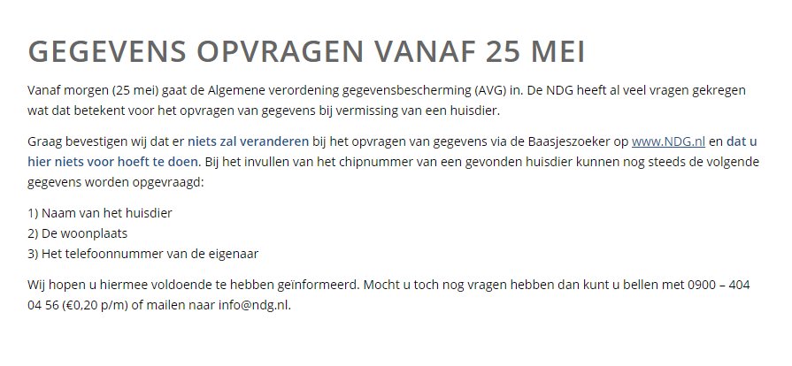 Enige verwarring. Op de site van #NDG staat dat je niks hoeft te doen i.v.m. de nieuwe #privacywet en dat er niets zal veranderen. Dezelfde gegevens als voorheen blijven opvraagbaar zonder dat extra toestemming nodig is. ndg.nl/gegevens-opvra…
