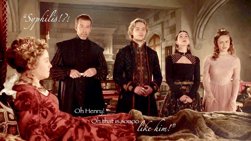ReignedUsIn's tweet photo. “Syphilis?!?” #catherinedemedici #seriously #classicfaces #meganfollows #tobyregbo #adelaidekane #rosewilliams #Reign 2x13 https://t.co/GMmxQIGBkQ