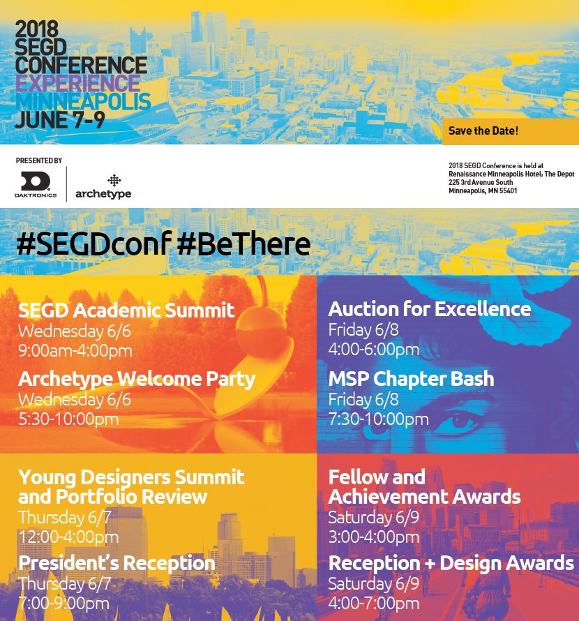 Join us in Minneapolis to reboot, recharge and reconnect at the 2018 #SEGDConf! For a more detailed agenda and information about registering, visit our website bit.ly/2GEUfCx