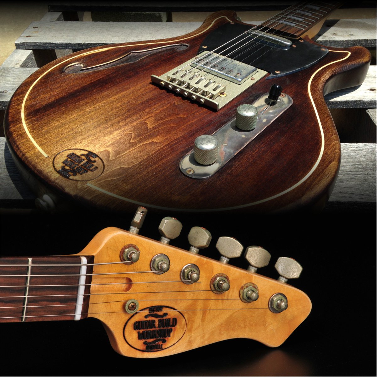 Hardware upgrades are available for your guitar build! This one is featuring our signature aged nickel finish.